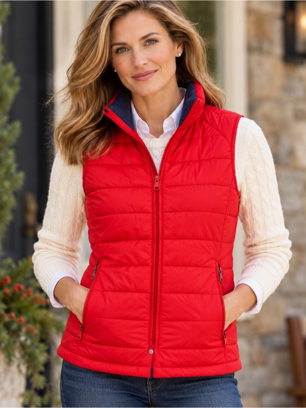 Lauren Ralph Lauren Womens M Red Quilted Puffer Vest Full Zip Packable